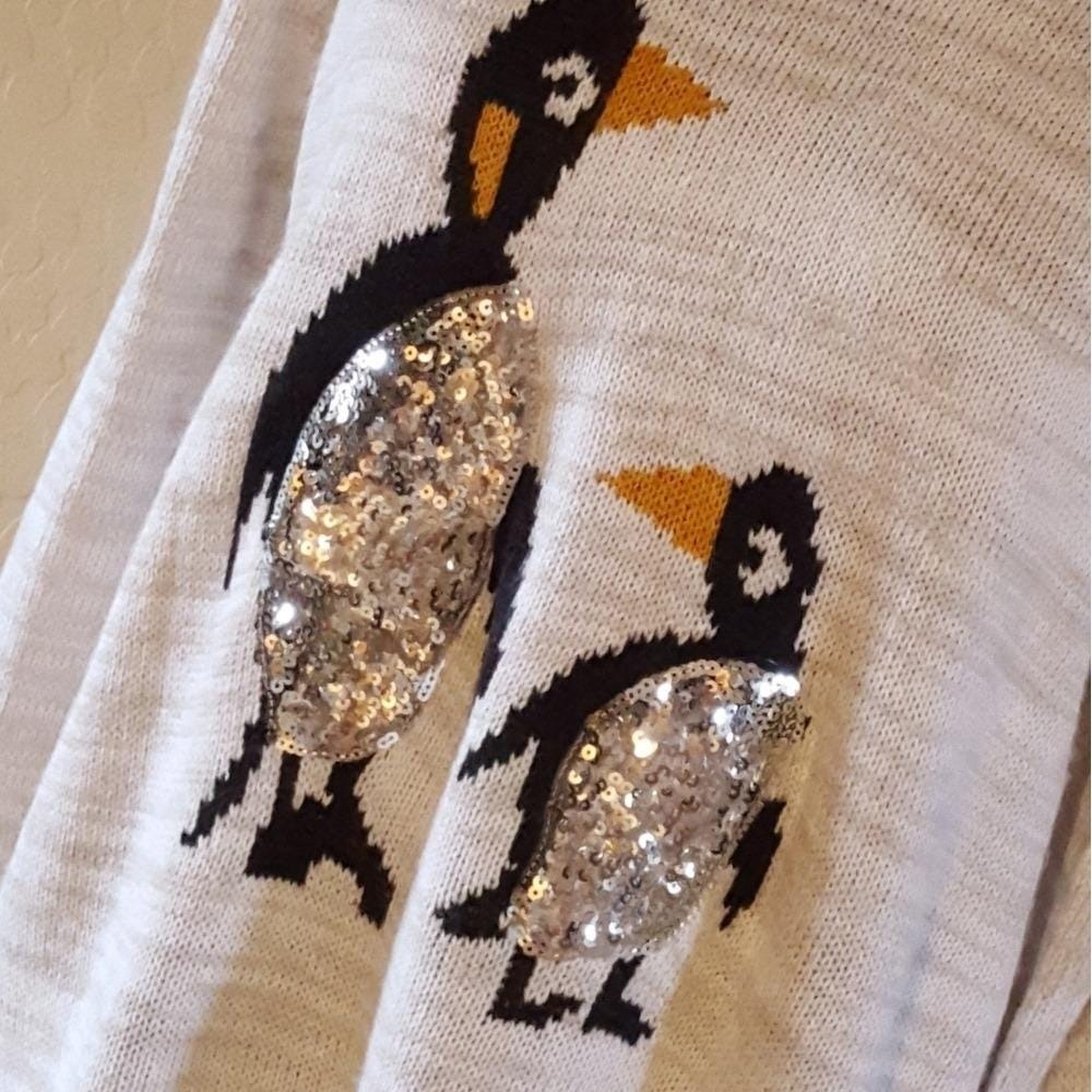 Holiday Time Y2K Penguin Sequin Sweater Ivory Black Christmas Pullover Large - Picture 3 of 5